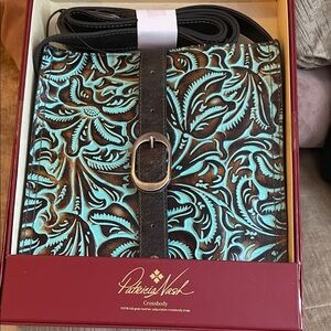 Patricia Nash Aqua and Brown Embossed Crossbody